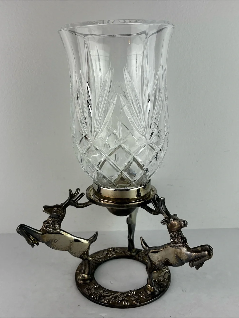 Godinger Vintage 1980’s Silver Plated Reindeer Hurricane Candleholder
